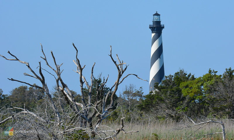 Cape Hatteras Lighthouse is visible from Cape Point and the beach
