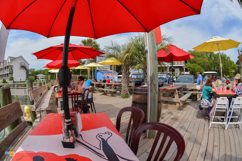Many restaurants along the shore of Silver Lake in Ocracoke