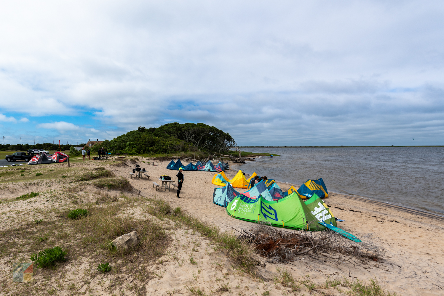 Kite Surfing equipment on a soundside beach in Salvo